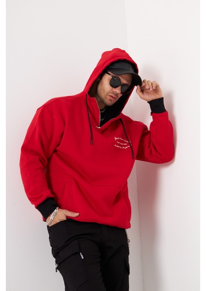 You Dont Have To Be Perfect Yazılı Kapüşonlu Bağcık Detaylı Fermuar Kapamalı Oversize Sweatshirt