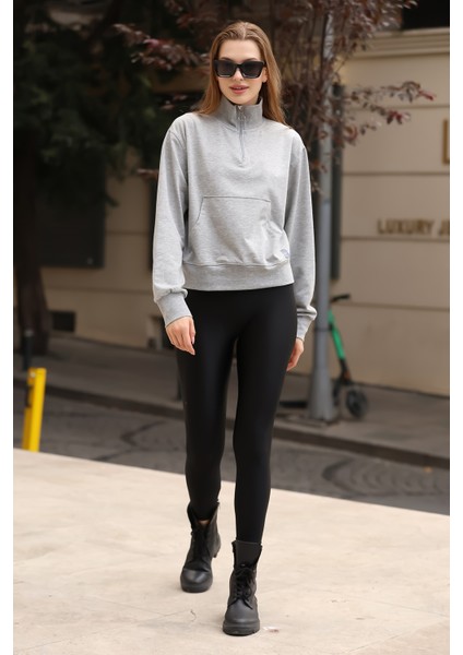 Sweatshirt Gri Kadın Yarım Fermuarlı Özel Tasarım fiyatları