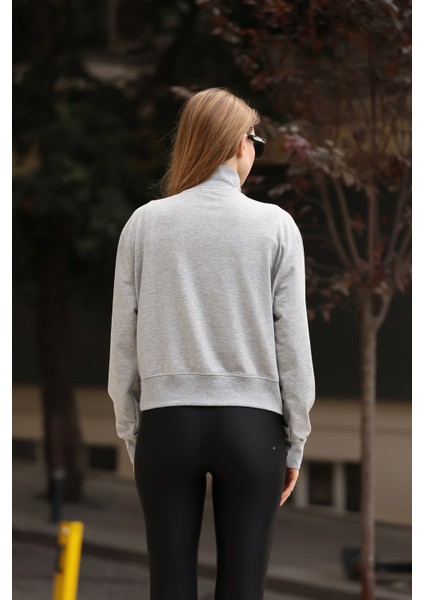 Sweatshirt Gri Kadın Yarım Fermuarlı Özel Tasarım indirimleri