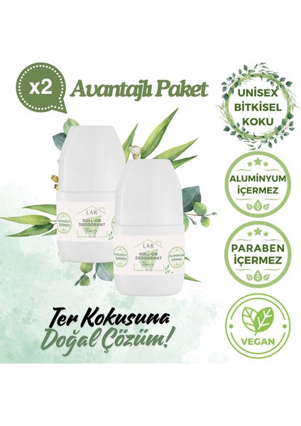 Alüminyumsuz Parabensiz Vegan Unisex Temiz Kokulu Roll-on Deodorant 2li Avantajlı Paket 50ml