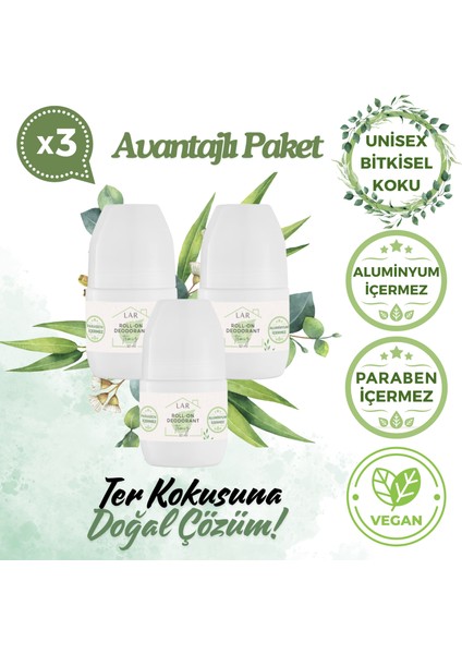 Alüminyumsuz Parabensiz Vegan Unisex Temiz Kokulu Roll-on Deodorant 3lü Avantajlı Paket 50ml