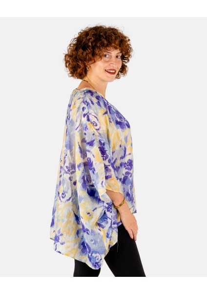 Lila V Yaka Önden Düğmeli Empirme Kadın Kimono | Portakal Esintisi