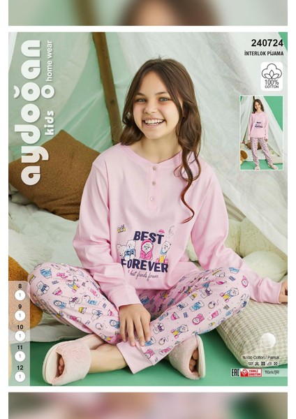Kız Garson Koza Interlok Best Pembe Pijama Takım 0724 modelleri