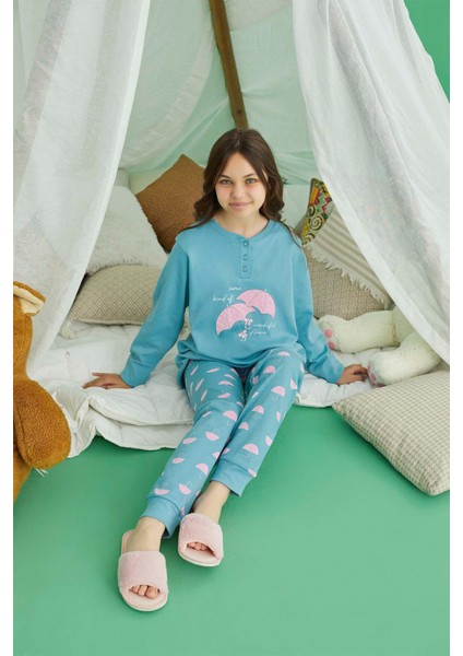 Kız Garson Koza Interlok Camgöbeği Pijama Takım 0723