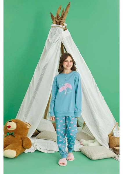 Kız Garson Koza Interlok Camgöbeği Pijama Takım 0723 fiyatları