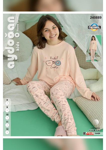 Kız Garson Belur Termal Şeftali Rengi Pijama Takım 0889