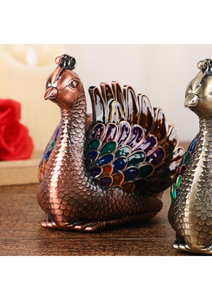 Lüks Işlemeli Metal Tavus Kuşu Biblo Küllük Tütsülük Para ve Anahtar Mücevher Kutusu Ev Dekor Objesi modelleri