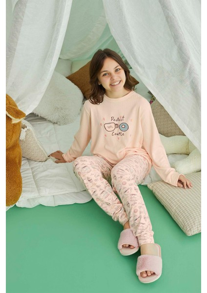 Kız Garson Belur Termal Şeftali Rengi Pijama Takım 0889