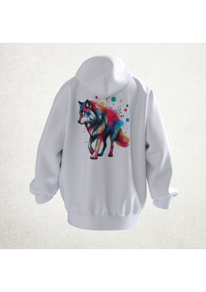 Wolf Tasarımlı Unisex Hoodie