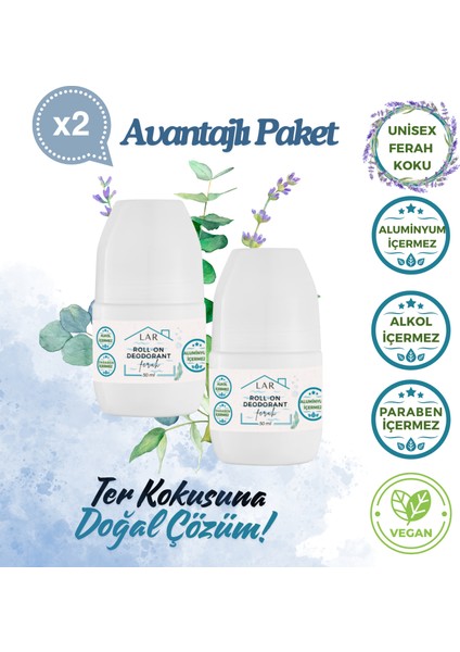 Alüminyumsuz Alkolsüz Parabensiz Vegan Unisex Ferah Kokulu Roll-on Deodorant 2’li Avantajlı Paket 50ml