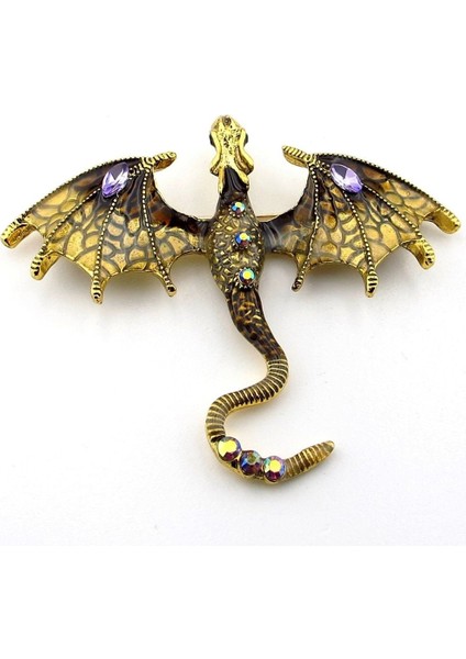 Sarı Ejderha Dragon Zirkon Taşlı Broş - Asalet ve Gücün Sembolü RZ250