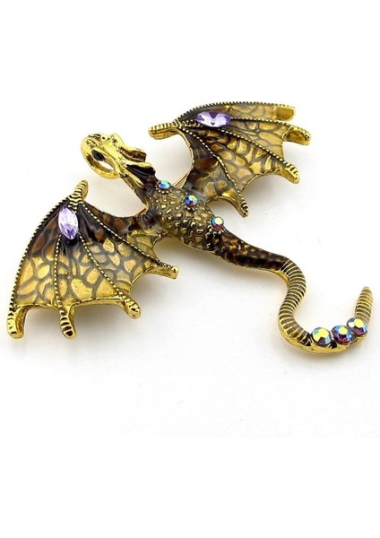 Sarı Ejderha Dragon Zirkon Taşlı Broş - Asalet ve Gücün Sembolü RZ250