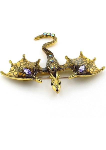 Sarı Ejderha Dragon Zirkon Taşlı Broş - Asalet ve Gücün Sembolü RZ250
