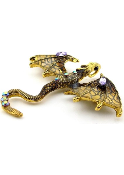 Sarı Ejderha Dragon Zirkon Taşlı Broş - Asalet ve Gücün Sembolü RZ250