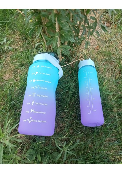 Motivasyonel 2 Lt + 900 ml 2'li Sporcu Motivasyon Su Matarası Dayanıklı Mavi Mor