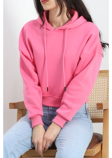 Kapşonlu Crop Sweat Pembe - 20959.1878.