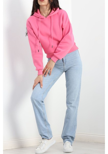 Kapşonlu Crop Sweat Pembe - 20959.1878.