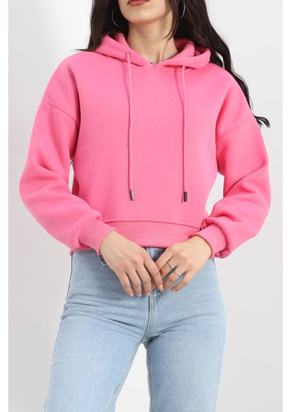 Kapşonlu Crop Sweat Pembe - 20959.1878.