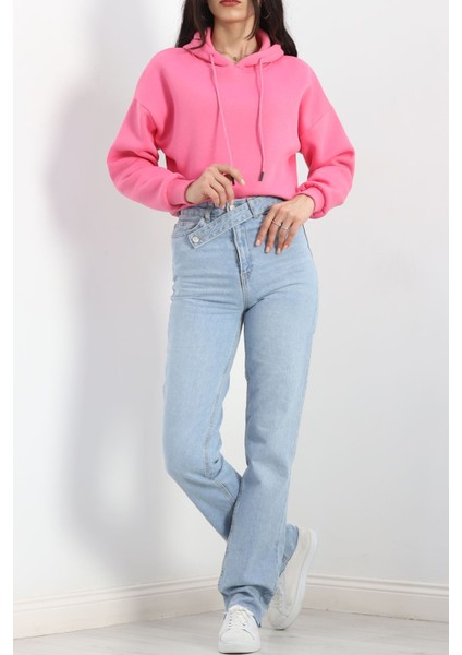 Kapşonlu Crop Sweat Pembe - 20959.1878.