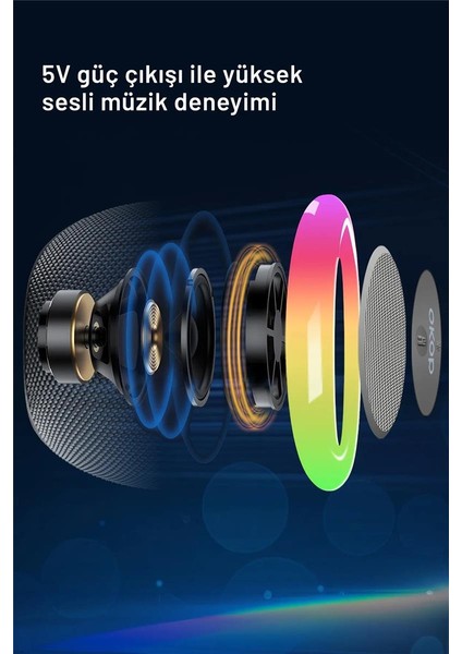Okop Bluetooth Hoparlör Rgb Işıklı Taşınabilir Mini Ses Bombası Radyo Özellikli KP-555