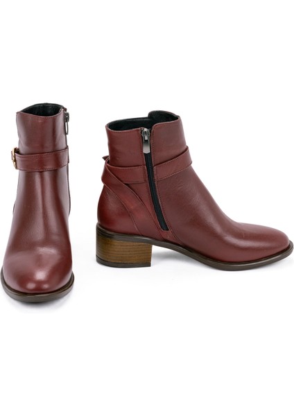 Kadın Deri Kemerli Tokalı Alçak Topuklu Günlük Bot