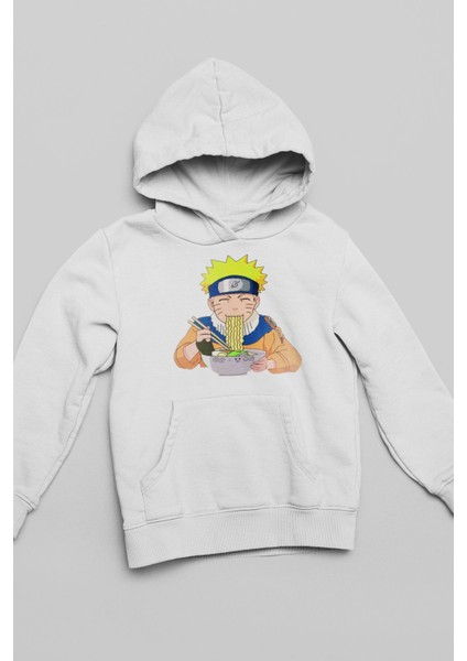 Naruto Anime Spagetti Baskılı Unisex Siyah 3 Iplik %100 Pamuk Kapüşonlu Sweatshirt Hoodie