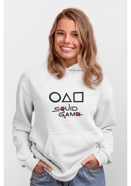 Squid Game Baskılı Unisex 3 Iplik %100 Pamuk Cepli Kapüşonlu Sweatshirt Hoodie