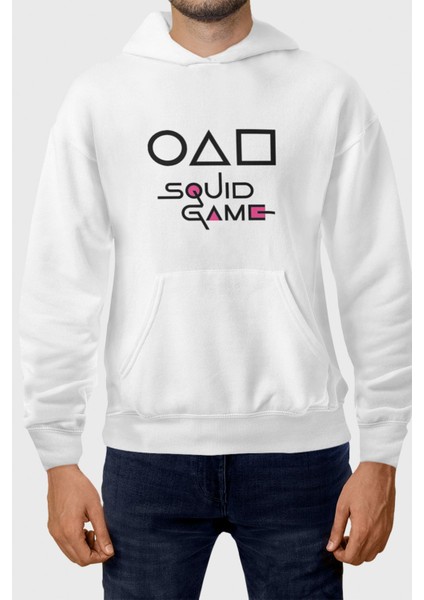 Squid Game Baskılı Unisex 3 Iplik %100 Pamuk Cepli Kapüşonlu Sweatshirt Hoodie