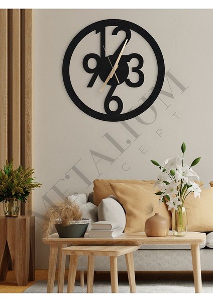 Dekoratif Sessiz Siyah Metal Duvar Saati 45X45CM