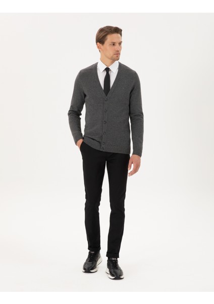 Pierre Cardin Erkek Gri Melanj Slim Fit Basic Düğmeli Triko Hırka 50300523-VR086