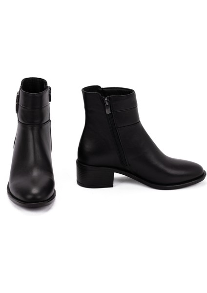 Kadın Deri Tokalı Alçak Topuklu Günlük Bot