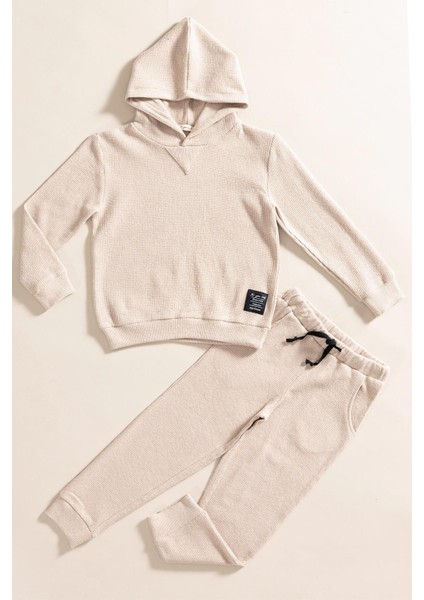 2'li Kapişonlu Taş Waffle Sweat Jogger Alt Üst Takım