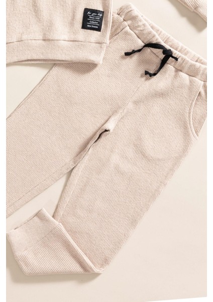 2'li Kapişonlu Taş Waffle Sweat Jogger Alt Üst Takım