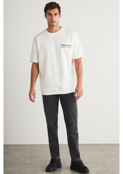 Brendan Erkek Bisiklet Yaka %100 Pamuk Nakış ve Baskı Detaylı Ekru T-Shirt fiyatları