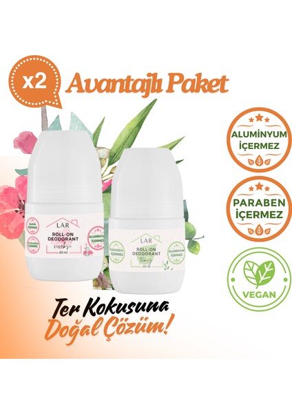 Alüminyumsuz Parabensiz Vegan Temiz ve Çiçeksi Kokulu Roll-on Deodorant 2li Avantajlı Paket 50ml