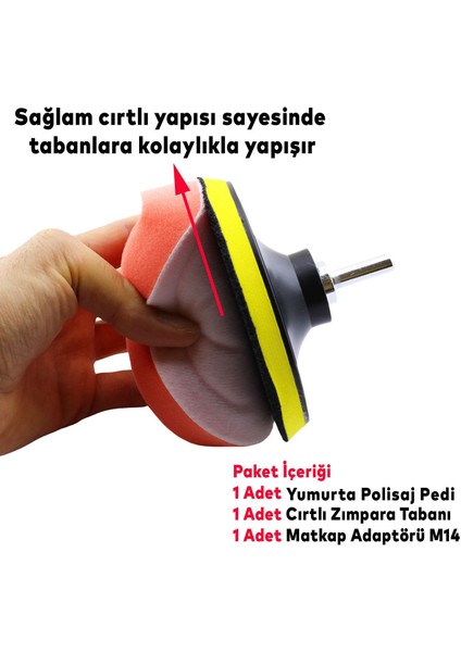 Oto Araç Araba Pasta Cila Polisaj Yumurta Ped + 115 mm Taban + Matkap Adaptörü Parlatıcı Çizik Giderici 3'lü Set