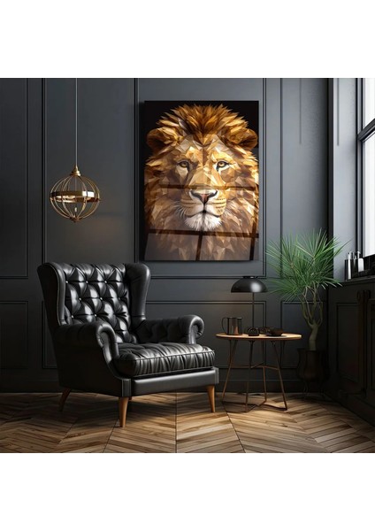 Cam Tablo 3D Aslan Portresi Dikey Tablo