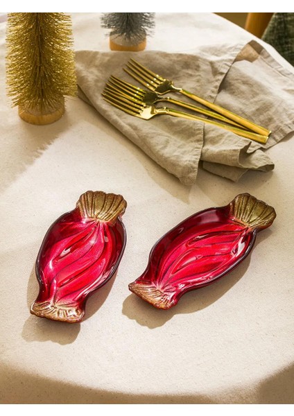 Kırmızı Şeker Figürlü Cam Tabak 2'Li 21 Cm