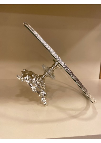 Sunum Yuvarlak Ayaklı Döküm Pirinç Cam Gümüş 30 cm fiyatları