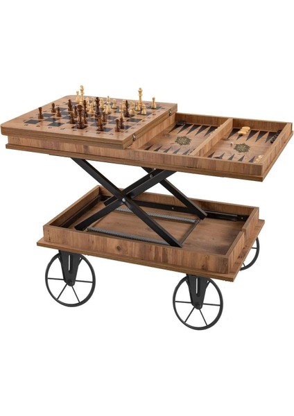 Sweet Home Akıllı Kademeli Sihirli Orta Sehpa Ceviz Renk Metal Tekerlekli 60x100 cm