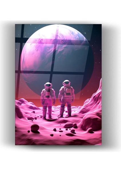 Cam Tablo 3D Astronotlar Illustration Dikeytablo