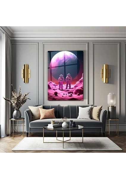 Cam Tablo 3D Astronotlar Illustration Dikeytablo