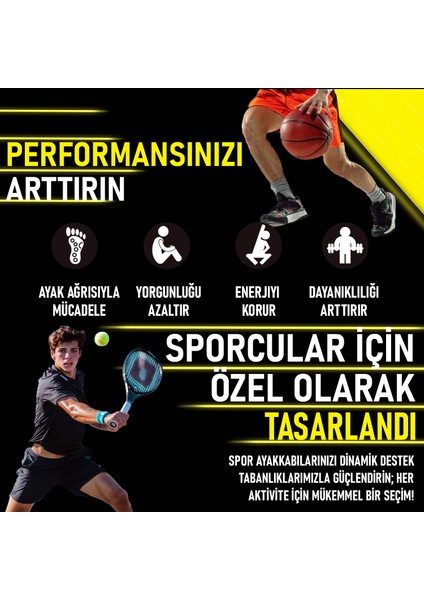 Sport Ortopedik Koşu ve Yürüyüş Gel Tabanlığı - Kemer ve Metatarsal Destekli, Darbe Emici Jel Iç Tabanlık