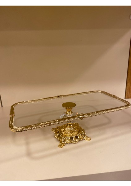 Sunum Ayaklı Dikdörtgen Döküm Pirinç Cam Altın 31X16 cm fiyatları