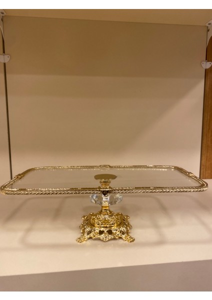 Sunum Ayaklı Dikdörtgen Döküm Pirinç Cam Altın 31X16 cm fırsatları