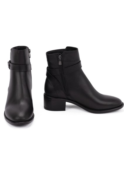 Kadın Deri Kemerli Tokalı Alçak Topuklu Günlük Bot