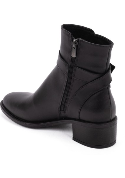 Kadın Deri Kemerli Tokalı Alçak Topuklu Günlük Bot