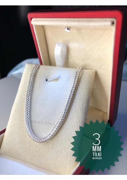 3mm Gümüş Beyaz Parlak Tilki Kuyruğu Zincir • Işıklı Kutuda Sevgiliye • Eşe • Babaya • Erkek Kolye