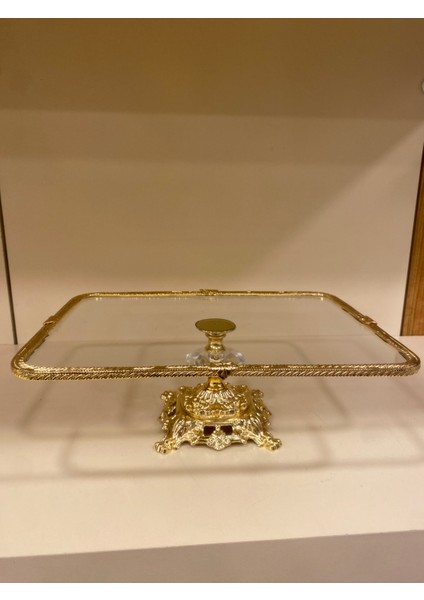 Sunum Ayaklı Dikdörtgen Cam Döküm Pirinç Altın 31X23 cm fiyatları