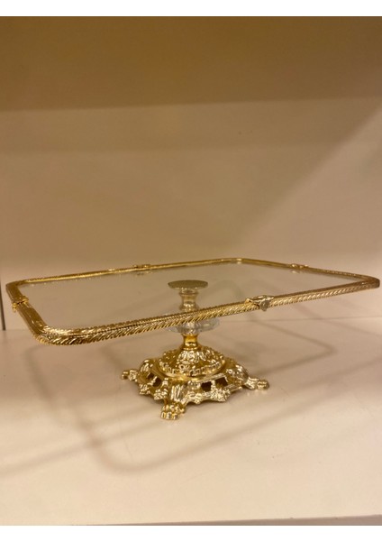 Sunum Ayaklı Dikdörtgen Cam Döküm Pirinç Altın 31X23 cm fırsatları